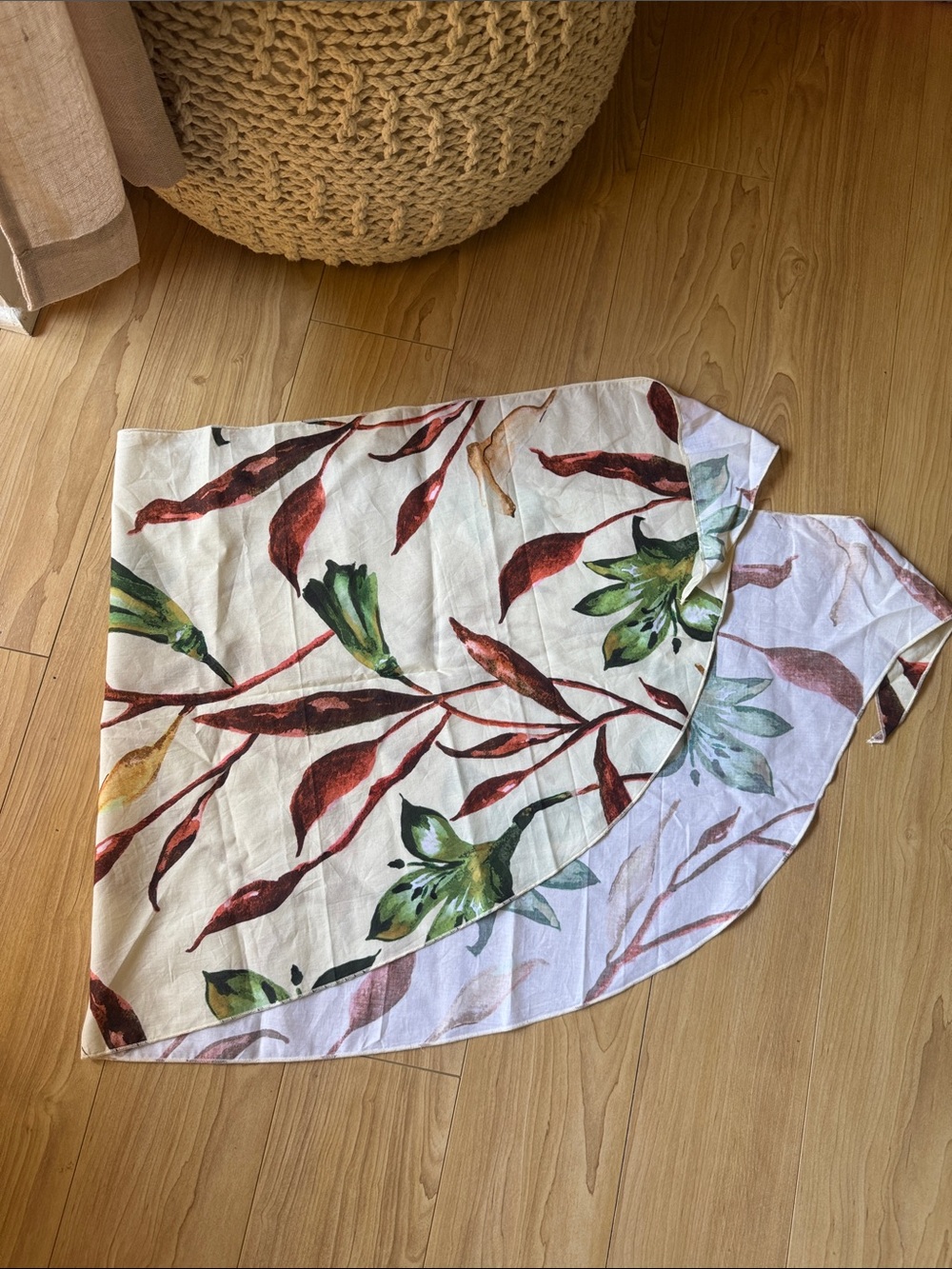 Montce White Sarong with Green & Rust Leaf Print